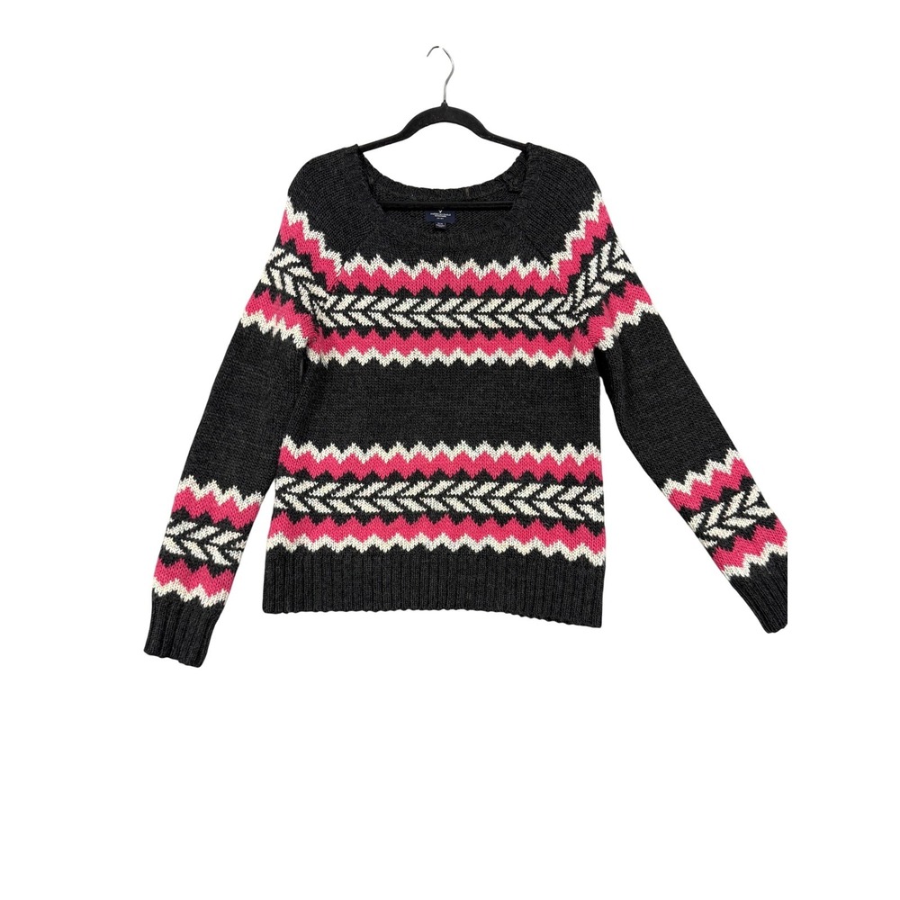 American Eagle Outfitters Sweater Womens Medium Gray Fair Isle Pullover Knit